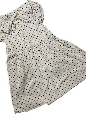 Girls White Polka Dot Casual Dress with Ruffle Collar
